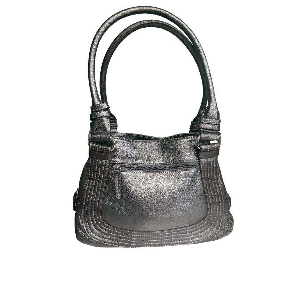 Tignanello Black Pebbled Leather Shoulder Bag Double Handle Interior Dividers